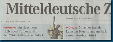 Auszug Titelseite Mitteldeutsche Zeitung 2014